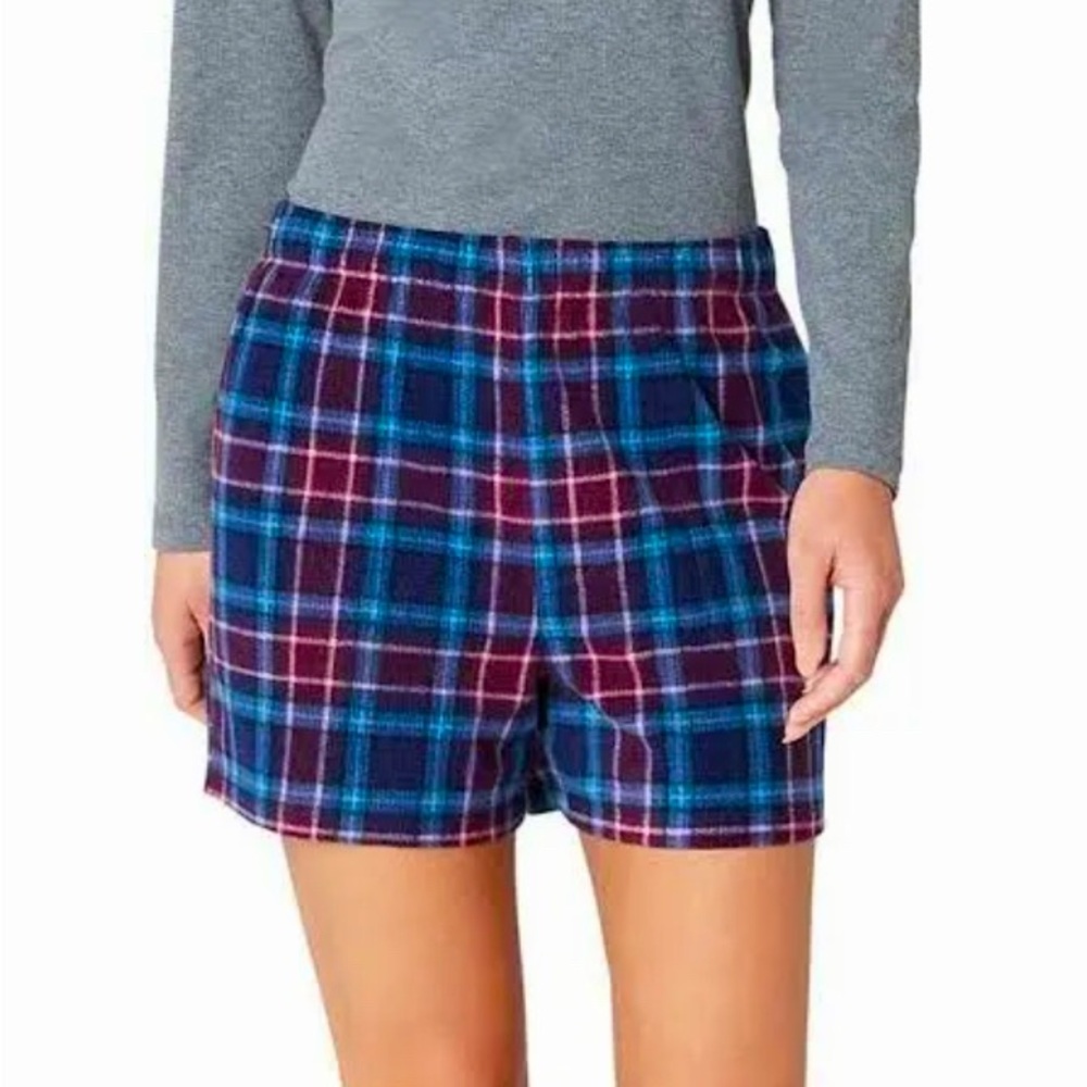 Eddie Bauer Red & Blue Plaid Flannel Casual Lounge Short Shorts w/ Pockets